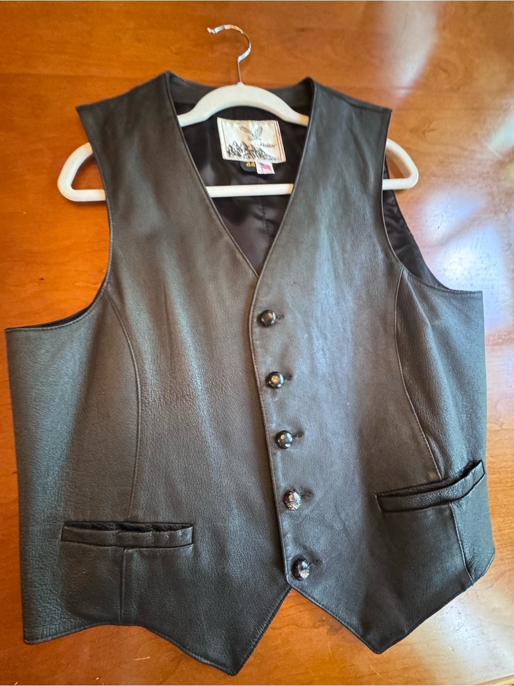 Adler Men’s Leather Vest Black Size 44/XL Vintage Biker Wester - Picture 6 of 11